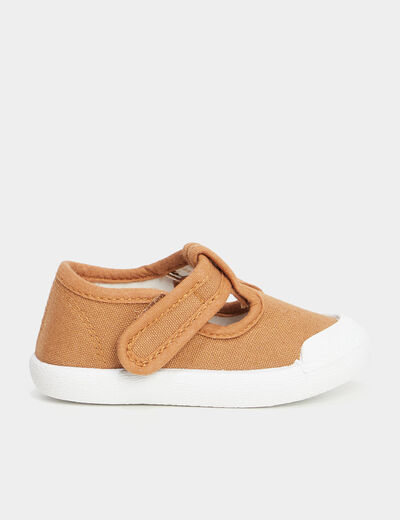 Chaussures salomé en toile à scratchs marron bébé garçon