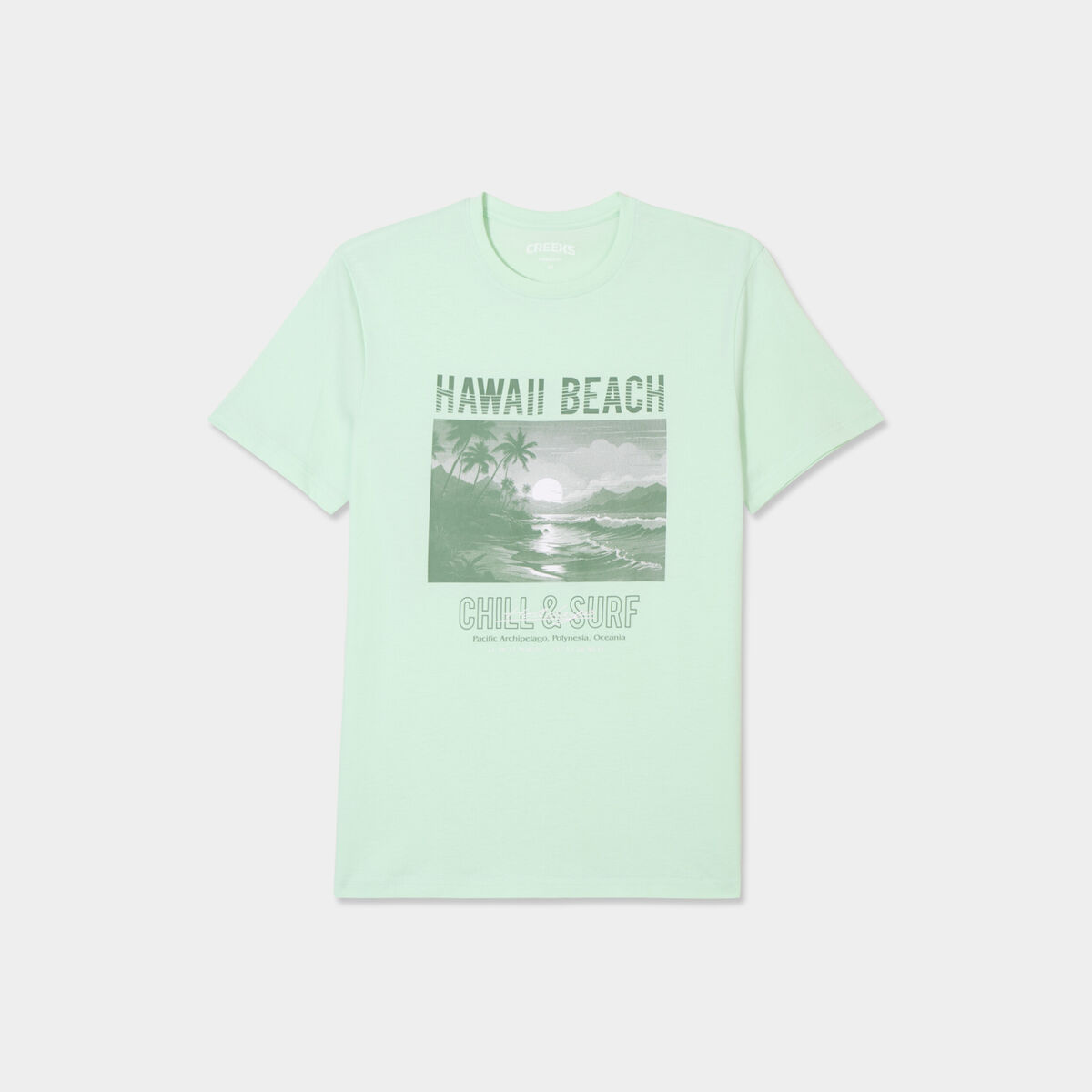 T-shirt col rond manches courtes coton vert pastel homme
