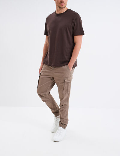 T-shirt en coton manches courtes marron foncé homme