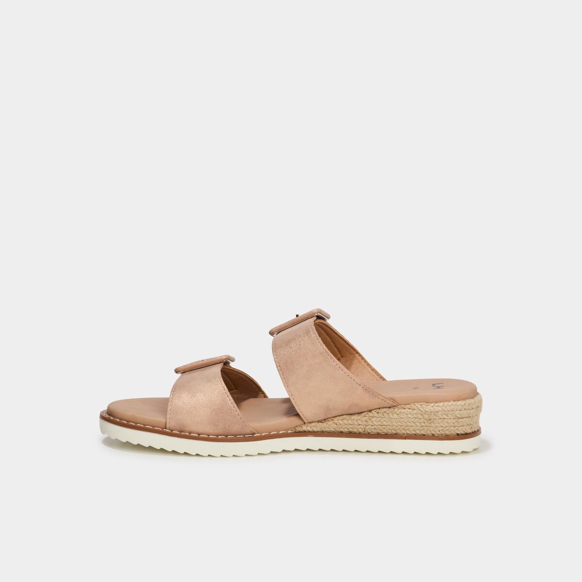 Mules compens&eacute;es &agrave; scratchs rose champagne femme