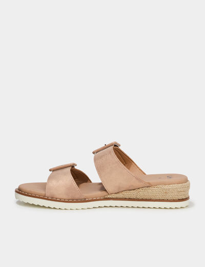 Mules compens&eacute;es &agrave; scratchs rose champagne femme