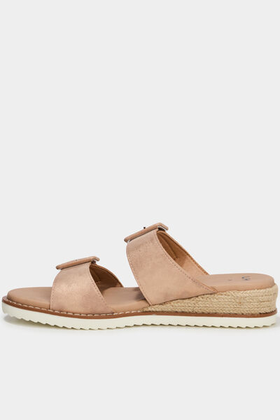 Mules compens&eacute;es &agrave; scratchs rose champagne femme