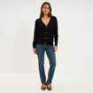 Gilet col en V boutonn&eacute; noir femme