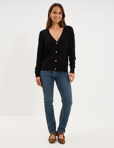 Gilet col en V boutonn&eacute; noir femme