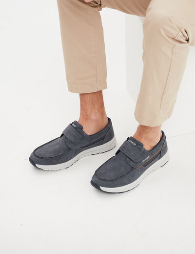 Chaussures bateau à scratchs bleu homme