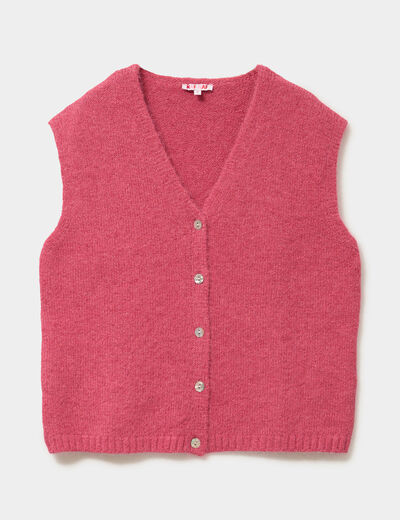 Gilet sans manches col V boutonn&eacute; rose cerise femme
