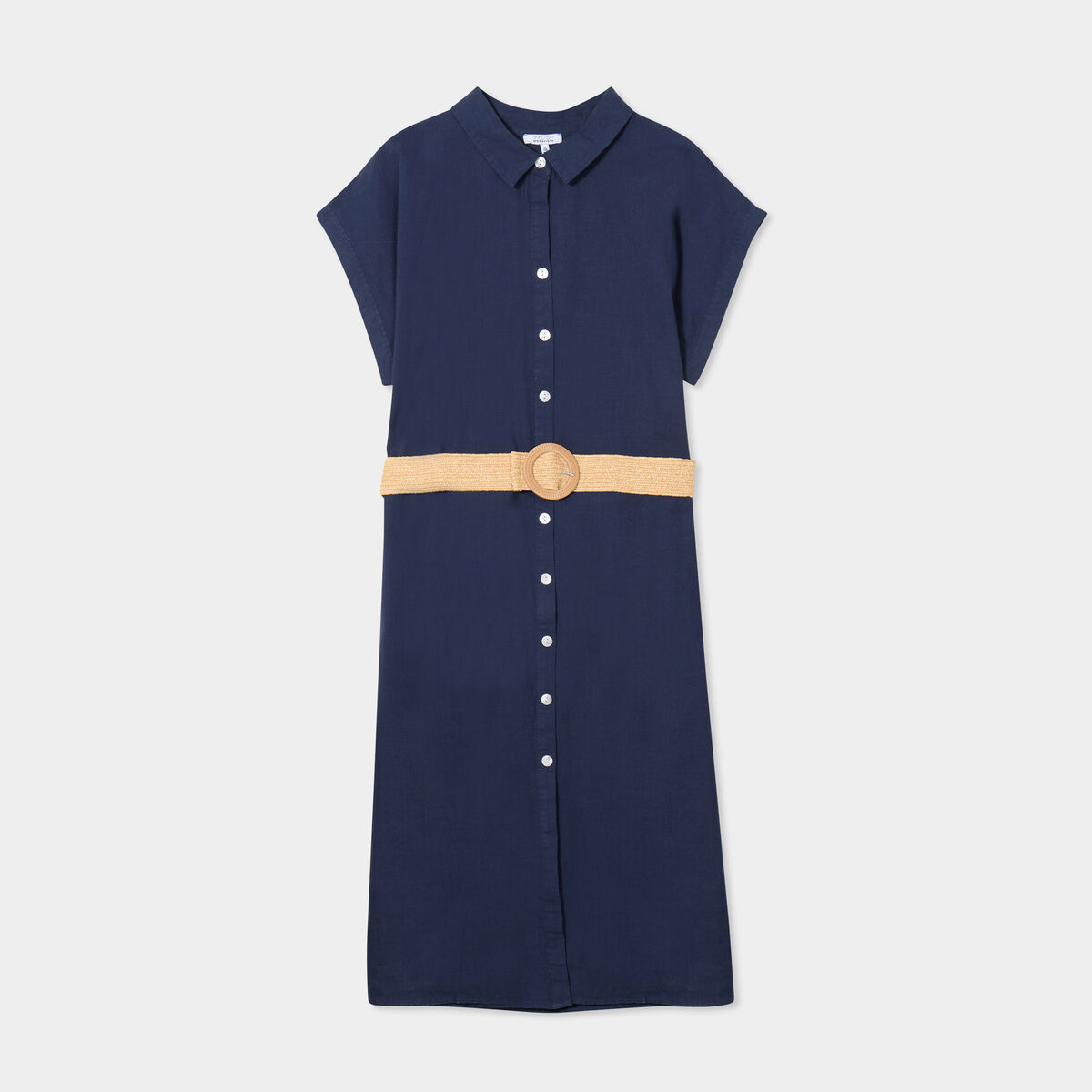 Robe chemise ceinturée coton bleu foncé femme grande taille