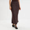 Jupe effet satin midi évasée marron foncé femme