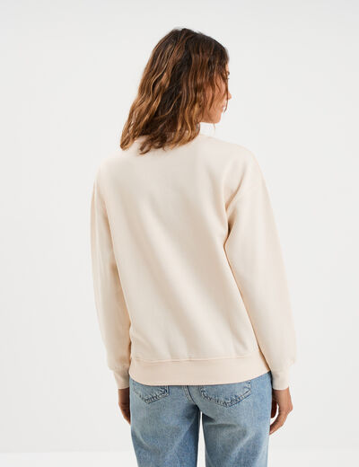 Sweat col rond manches longues beige femme
