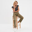 Pantalon cargo droit vert kaki femme
