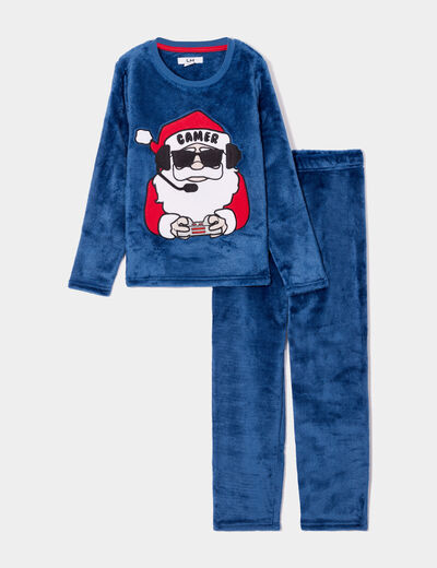 Ensemble pyjama pantalon effet velours bleu marine garçon