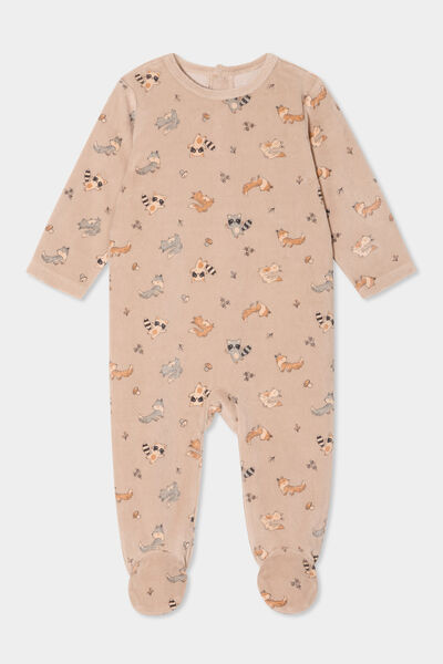 Dors-bien effet velours manches longues taupe b&eacute;b&eacute;