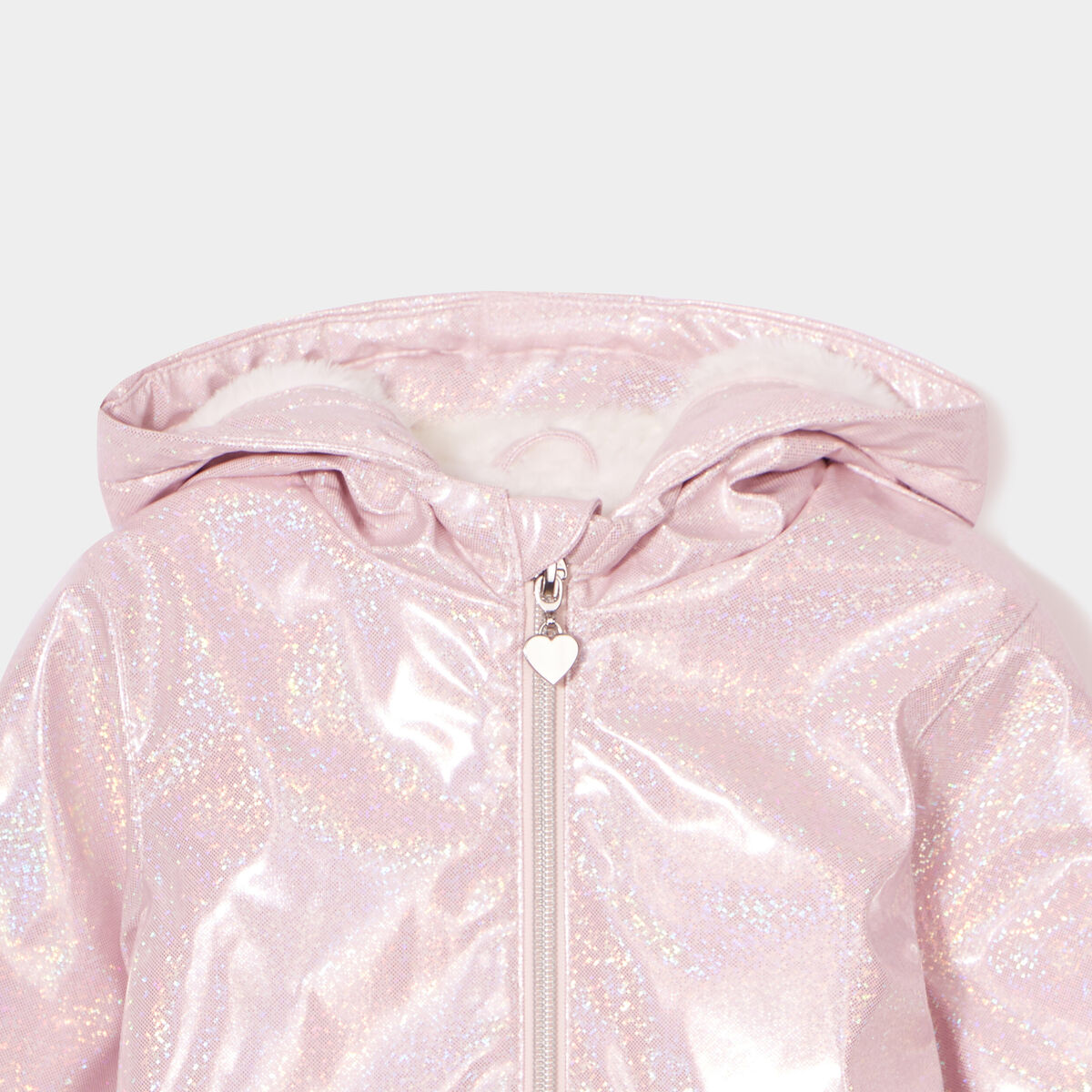 Parka paillet&eacute;e &agrave; capuche doubl&eacute;e rose clair b&eacute;b&eacute; fille