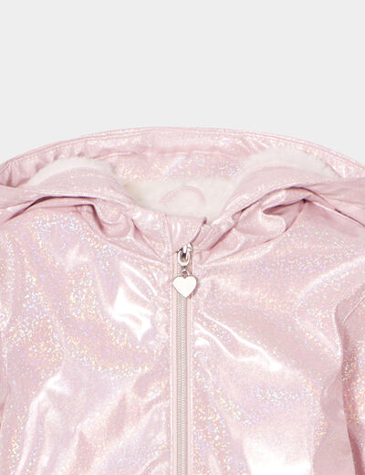 Parka pailletée à capuche doublée rose clair bébé fille