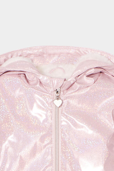 Parka pailletée à capuche doublée rose clair bébé fille