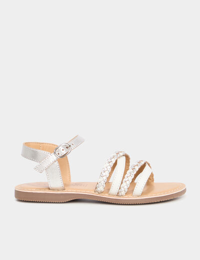 Sandales plates en cuir blanc fille