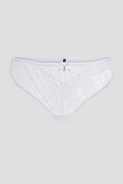 Tanga en micro dentelle blanc femme