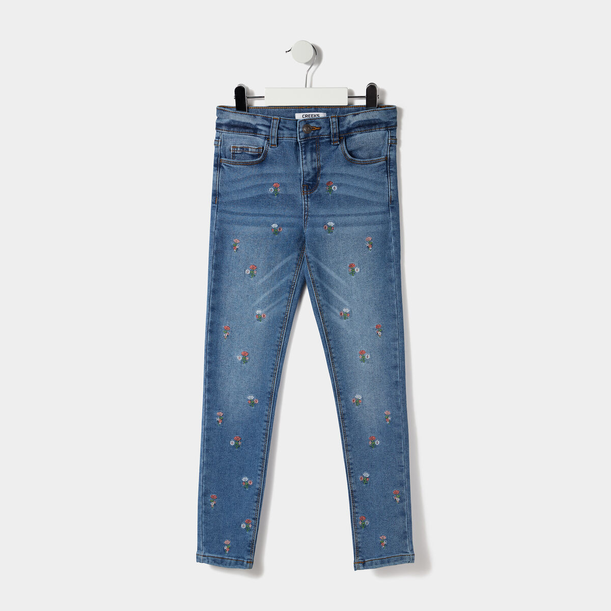 Jeans skinny brodé Creeks denim double stone fille
