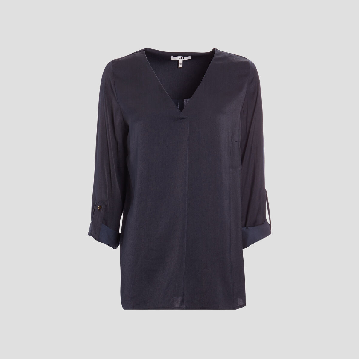 Blouse à revers manches 3/4 bleu marine femme
