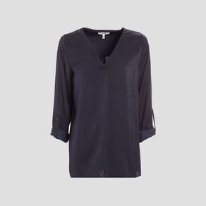 Blouse à revers manches 3/4 bleu marine femme