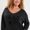 Pull manches 3/4 chauve-souris noir femme grande taille