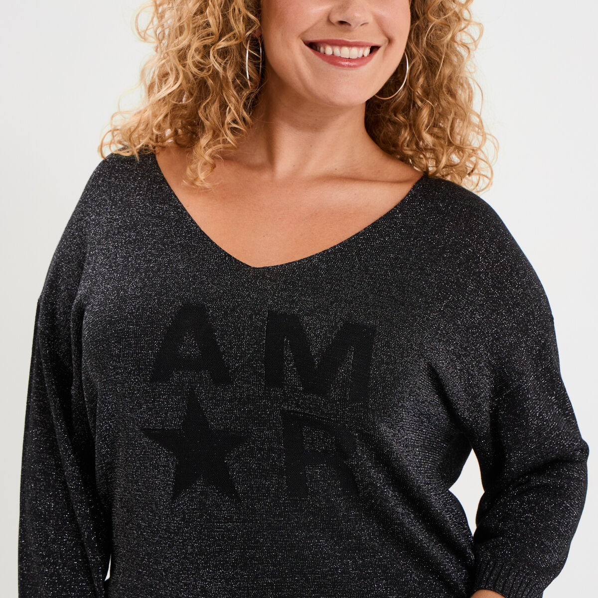 Pull manches 3/4 chauve-souris noir femme grande taille