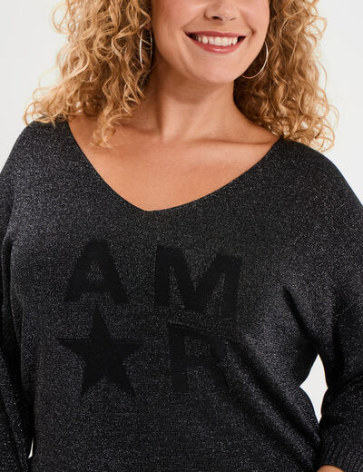 Pull manches 3/4 chauve-souris noir femme grande taille