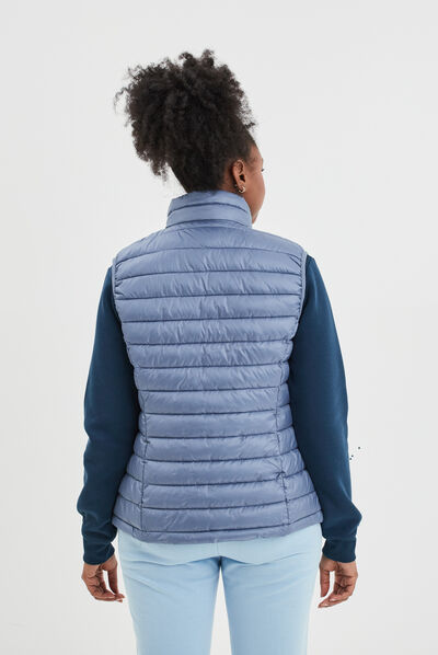 Doudoune légère droite sans manches bleu gris femme