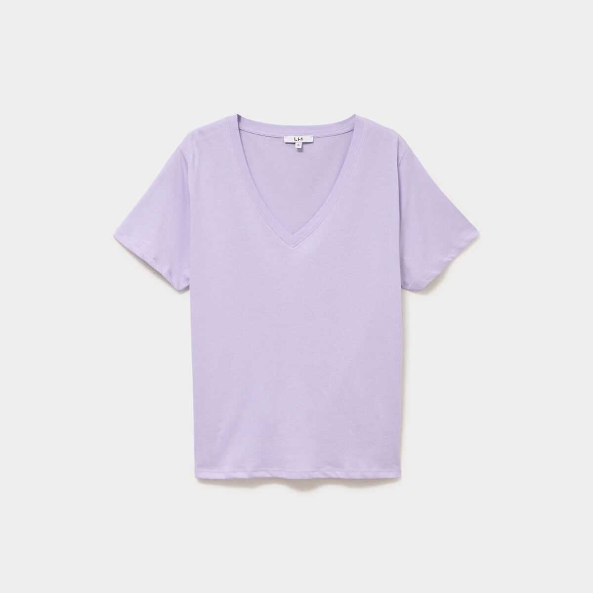 T-shirt manches courtes col en V coton parme femme