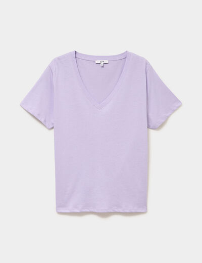 T-shirt manches courtes col en V coton parme femme