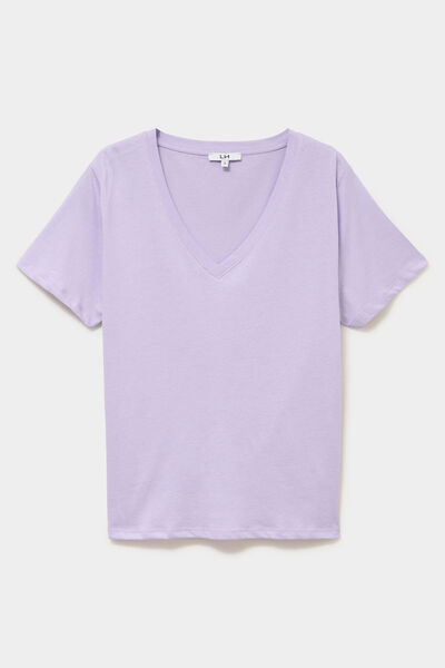 T-shirt manches courtes col en V coton parme femme