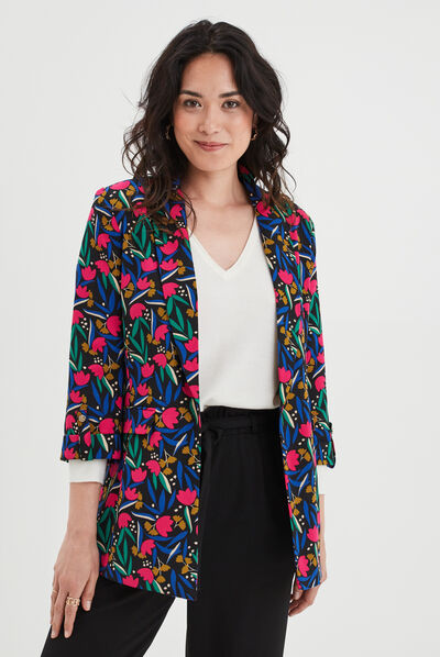 Veste blazer droite manches 3/4 noir femme
