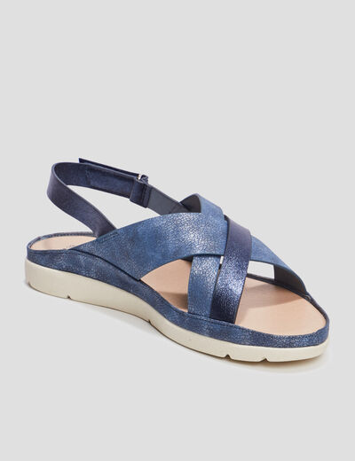 Mules pied large Confortissimo bleu femme