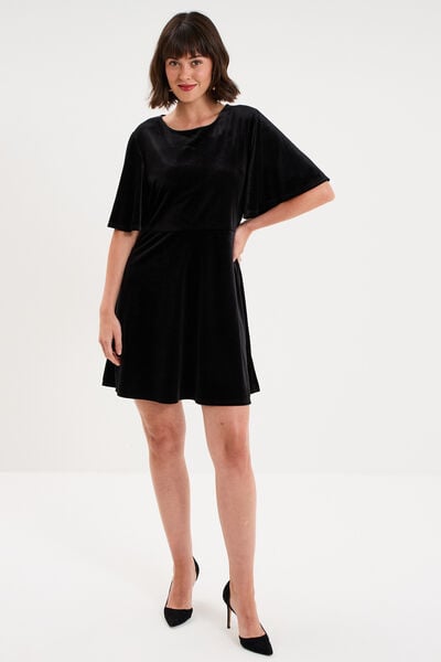 Robe courte en velours manches courtes noir femme