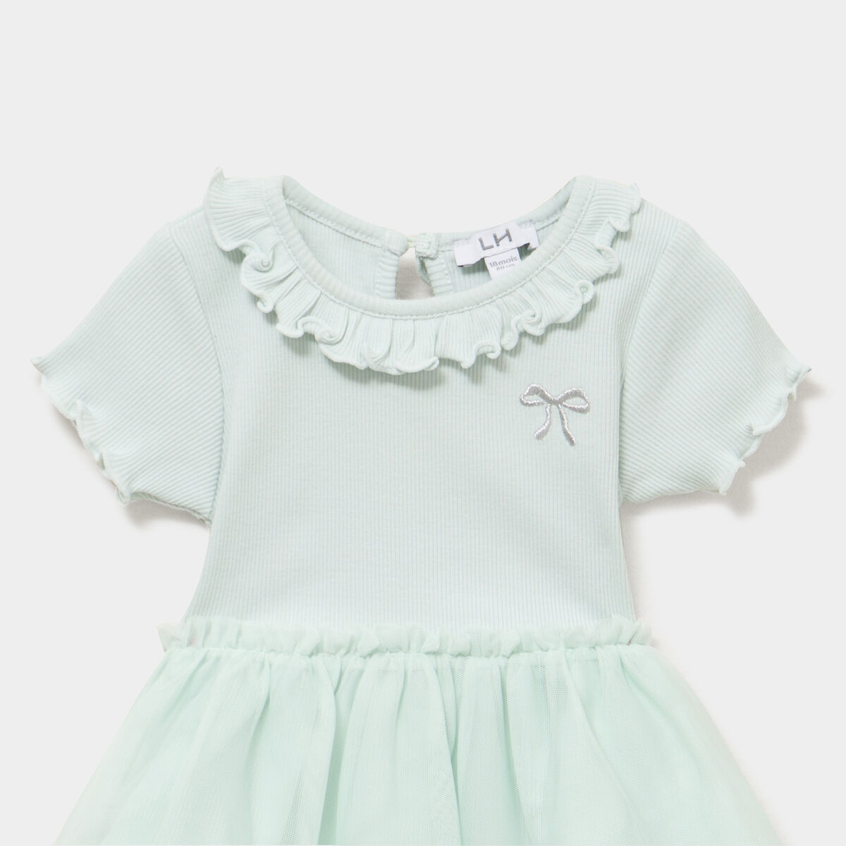 Robe c&ocirc;tel&eacute;e bas en tulle col claudine vert pastel b&eacute;b&eacute; fille