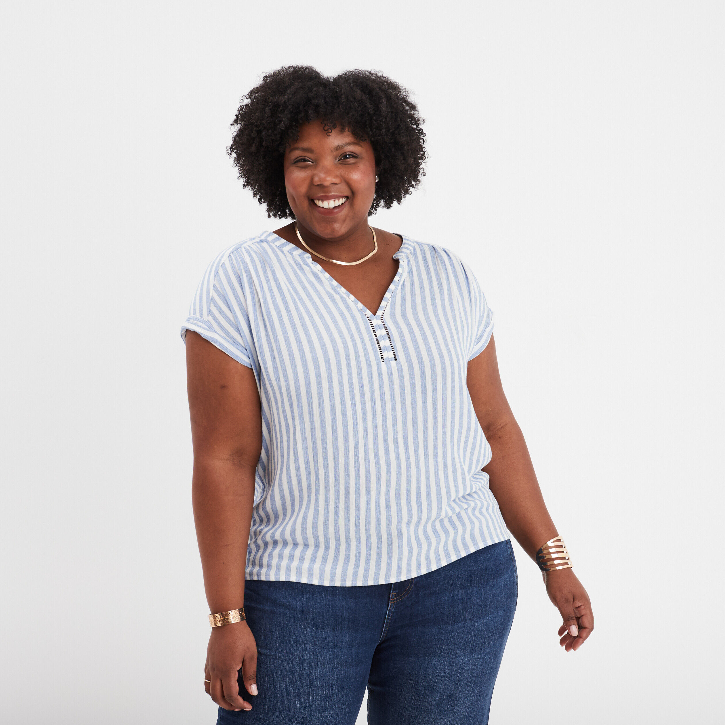 Blouse col en V manches courtes ecru femme grande taille