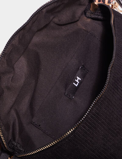 Sac banane aspect velours c&ocirc;tel&eacute; noir femme