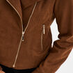 Veste courte esprit biker effet suédine camel femme