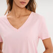 T-shirt manches courtes col en V coton rose clair femme