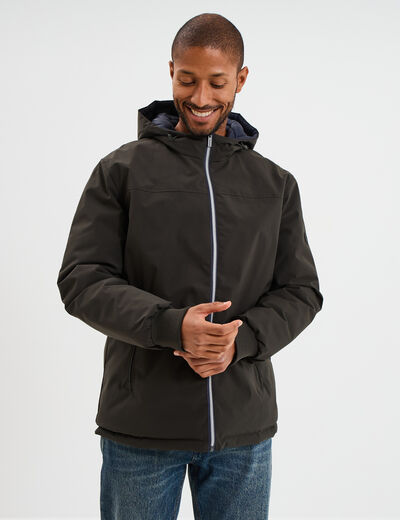 Blouson r&eacute;versible &agrave; capuche zipp&eacute; vert kaki homme