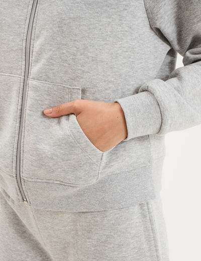 Sweat zipp&eacute; molleton col montant gris clair femme
