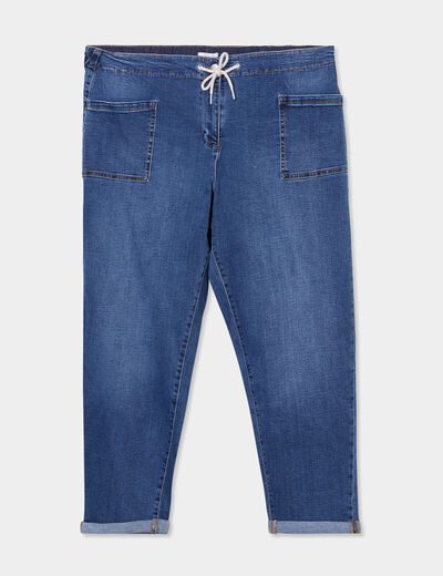 Jeans straight 7/8ème taille haute denim stone femme grande taille