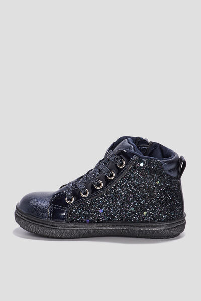 Baskets montantes à paillettes zippées bleu bébé fille