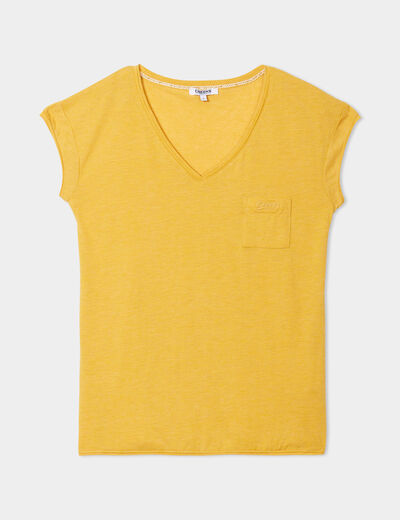 T-shirt col v poche poitrine Creeks jaune moutarde femme