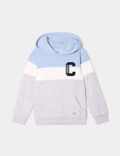 Sweat hoodie manches longues à capuche bleu ciel garçon