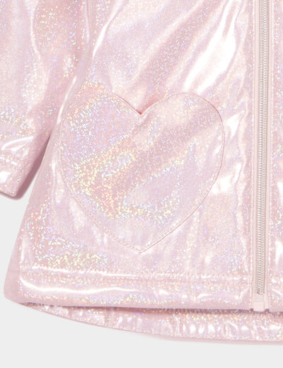 Parka pailletée à capuche doublée rose clair bébé fille