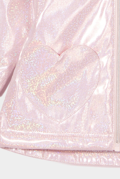 Parka pailletée à capuche doublée rose clair bébé fille