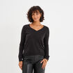 Pull col en V manches longues noir femme