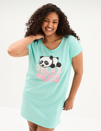 Chemise de nuit manches courtes coton bleu turquoise femme grande taille