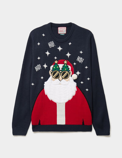 Pull de No&euml;l manches longues bleu marine homme